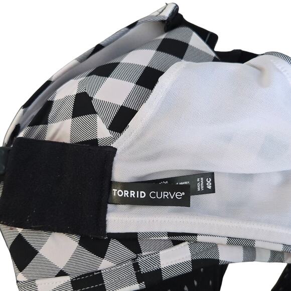 Torrid Curve Womens Push Up Bra 40C Dream Wire Free Retro Gingham Black Plunge - Picture 6 of 6